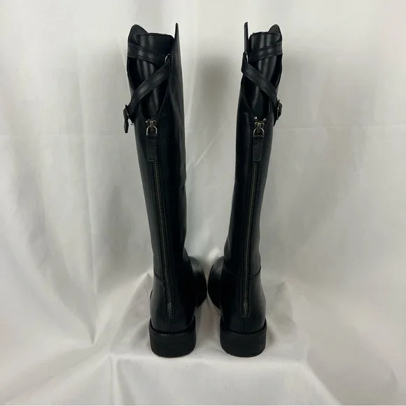 Free People Faded Black Everly Equestrian Boots Leather Zipper Back - Picture 7 of 16